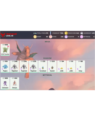 Legendary: 103 | Shiny: 22 | Hundo: 102 | ShinyLegend: 10 [Level: 49 | Stardust: 791k | Team: Valor]