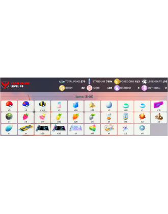 Legendary: 103 | Shiny: 22 | Hundo: 102 | ShinyLegend: 10 [Level: 49 | Stardust: 791k | Team: Valor]