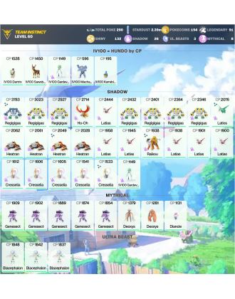 Legendary: 91 | Shiny: 132 | ShinyLegend: 9 [Level: 60 | Stardust: 2.39m | Team: Instinct]