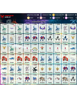 Legendary: 80 | Shiny: 80 | Hundo: 83 | ShinyLegend: 6 [Level: 47 | Stardust: 775k | Team: Valor]