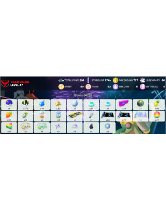 Legendary: 80 | Shiny: 80 | Hundo: 83 | ShinyLegend: 6 [Level: 47 | Stardust: 775k | Team: Valor]