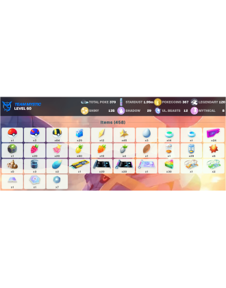Legendary: 120 | Shiny: 135 | ShinyLegend: 6 [Level: 60 | Stardust: 1.99m | Team: Mystic]