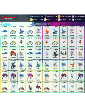 Legendary: 107 | Shiny: 109 | Hundo: 7 | ShinyLegend: 5 [Level: 60 | Stardust: 2.79m | Team: Valor]