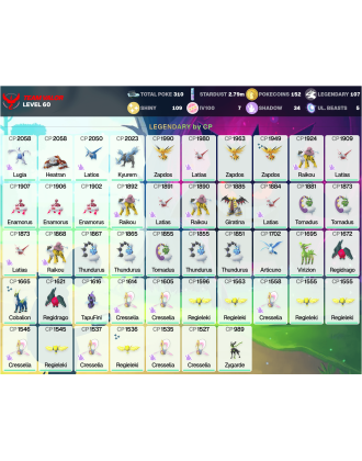Legendary: 107 | Shiny: 109 | Hundo: 7 | ShinyLegend: 5 [Level: 60 | Stardust: 2.79m | Team: Valor]