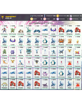 Legendary: 72 | Shiny: 91 | Hundo: 102 | ShinyLegend: 4 [Level: 49 | Stardust: 728.7k | Team: Instinct]