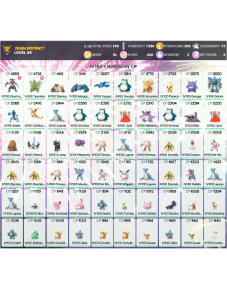 Legendary: 72 | Shiny: 91 | Hundo: 102 | ShinyLegend: 4 [Level: 49 | Stardust: 728.7k | Team: Instinct]