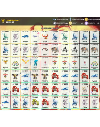 Legendary: 121 | Shiny: 121 | ShinyLegend: 7 [Level: 50 | Stardust: 715.2k | Team: Instinct]