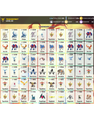 Legendary: 121 | Shiny: 121 | ShinyLegend: 7 [Level: 50 | Stardust: 715.2k | Team: Instinct]