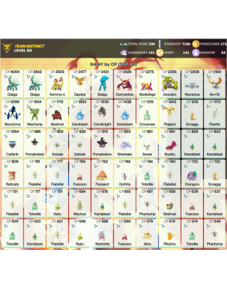 Legendary: 121 | Shiny: 121 | ShinyLegend: 7 [Level: 50 | Stardust: 715.2k | Team: Instinct]