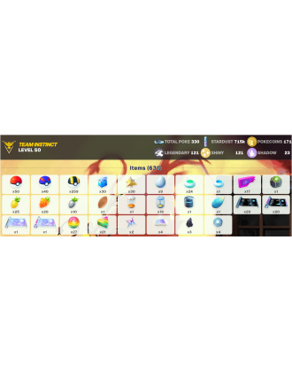 Legendary: 121 | Shiny: 121 | ShinyLegend: 7 [Level: 50 | Stardust: 715.2k | Team: Instinct]