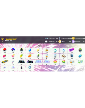 Legendary: 80 | Shiny: 93 | ShinyLegend: 10 [Level: 55 | Stardust: 1.5m | Team: Instinct]