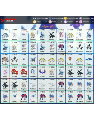 Legendary: 100 | Shiny: 134 | Hundo: 11 | ShinyLegend: 3 [Level: 60 | Stardust: 3.69m | Team: Valor]