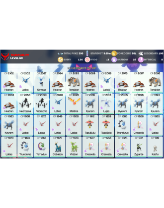Legendary: 100 | Shiny: 134 | Hundo: 11 | ShinyLegend: 3 [Level: 60 | Stardust: 3.69m | Team: Valor]