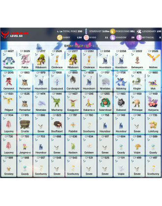 Legendary: 100 | Shiny: 134 | Hundo: 11 | ShinyLegend: 3 [Level: 60 | Stardust: 3.69m | Team: Valor]
