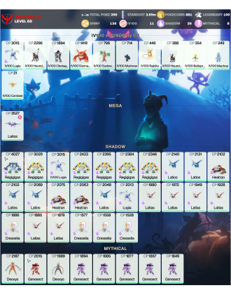 Legendary: 100 | Shiny: 134 | Hundo: 11 | ShinyLegend: 3 [Level: 60 | Stardust: 3.69m | Team: Valor]