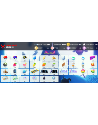 Legendary: 100 | Shiny: 134 | Hundo: 11 | ShinyLegend: 3 [Level: 60 | Stardust: 3.69m | Team: Valor]