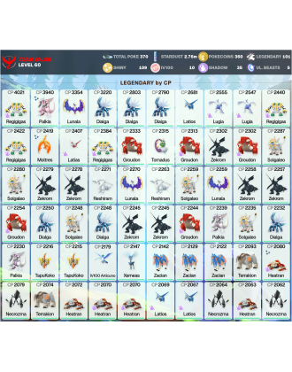 Legendary: 101 | Shiny: 109 | Hundo: 10 | ShinyLegend: 4 [Level: 60 | Stardust: 2.77m | Team: Valor]