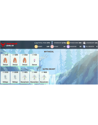 Legendary: 101 | Shiny: 109 | Hundo: 10 | ShinyLegend: 4 [Level: 60 | Stardust: 2.77m | Team: Valor]