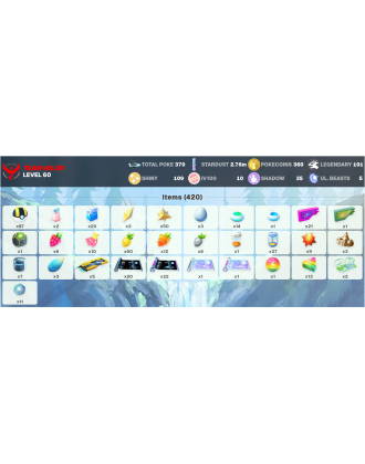 Legendary: 101 | Shiny: 109 | Hundo: 10 | ShinyLegend: 4 [Level: 60 | Stardust: 2.77m | Team: Valor]