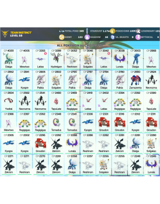 Legendary: 121 | Shiny: 123 | ShinyLegend: 5 [Level: 58 | Stardust: 1.17m | Team: Instinct]