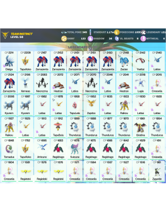 Legendary: 121 | Shiny: 123 | ShinyLegend: 5 [Level: 58 | Stardust: 1.17m | Team: Instinct]