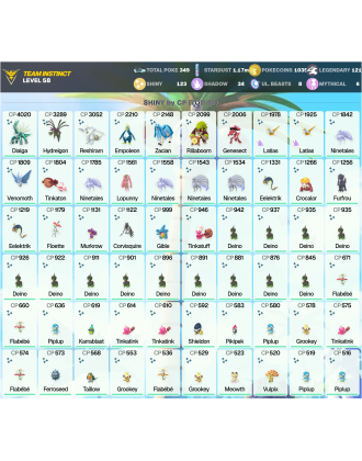 Legendary: 121 | Shiny: 123 | ShinyLegend: 5 [Level: 58 | Stardust: 1.17m | Team: Instinct]
