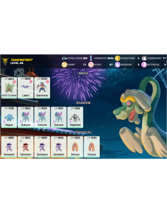 Legendary: 77 | Shiny: 71 | Hundo: 87 | ShinyLegend: 1 [Level: 48 | Stardust: 850.5k | Team: Instinct]