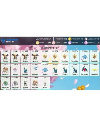 Legendary: 85 | Shiny: 104 | Hundo: 115 | ShinyLegend: 5 [Level: 49 | Stardust: 830.3k | Team: Mystic]