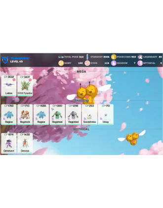 Legendary: 85 | Shiny: 104 | Hundo: 115 | ShinyLegend: 5 [Level: 49 | Stardust: 830.3k | Team: Mystic]