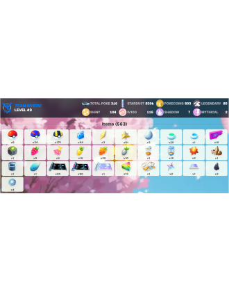 Legendary: 85 | Shiny: 104 | Hundo: 115 | ShinyLegend: 5 [Level: 49 | Stardust: 830.3k | Team: Mystic]