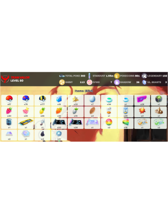 Legendary: 102 | Shiny: 113 | Hundo: 7 | ShinyLegend: 7 [Level: 60 | Stardust: 1.56m | Team: Valor]