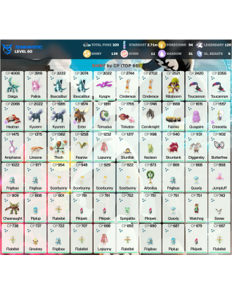 Legendary: 120 | Shiny: 139 | Hundo: 11 | ShinyLegend: 9 [Level: 60 | Stardust: 2.72m | Team: Mystic]