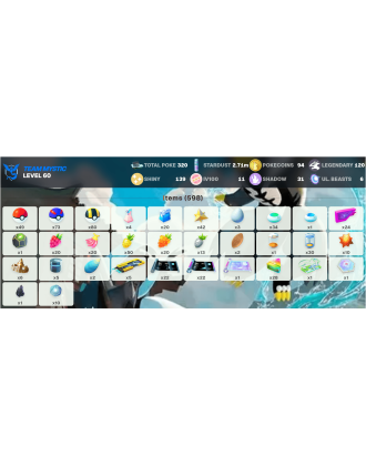 Legendary: 120 | Shiny: 139 | Hundo: 11 | ShinyLegend: 9 [Level: 60 | Stardust: 2.72m | Team: Mystic]