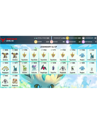 Legendary: 82 | Shiny: 112 | Hundo: 83 | ShinyLegend: 1 [Level: 55 | Stardust: 1.92m | Team: Valor]