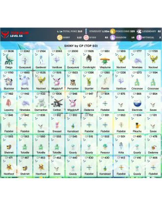 Legendary: 82 | Shiny: 112 | Hundo: 83 | ShinyLegend: 1 [Level: 55 | Stardust: 1.92m | Team: Valor]