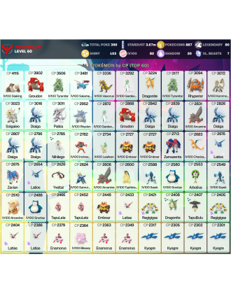 Legendary: 80 | Shiny: 103 | Hundo: 82 | ShinyLegend: 6 [Level: 60 | Stardust: 3.68m | Team: Valor]