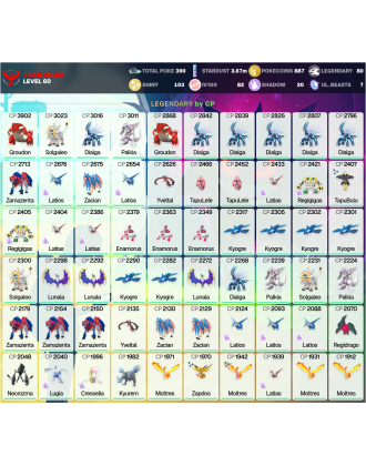 Legendary: 80 | Shiny: 103 | Hundo: 82 | ShinyLegend: 6 [Level: 60 | Stardust: 3.68m | Team: Valor]