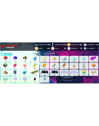 Legendary: 80 | Shiny: 103 | Hundo: 82 | ShinyLegend: 6 [Level: 60 | Stardust: 3.68m | Team: Valor]