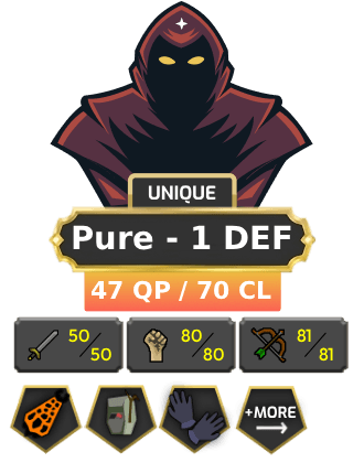 Pure - 1 DEF | TTL: 861 | CL: 70 | QP: 47 [Infernal, Ava's, Mithril Gloves, DT1, Pets + MORE!]