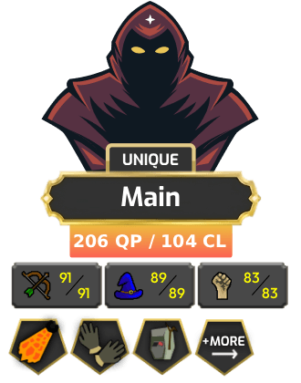 Main | Starter | TTL: 1643 | CL: 104 | QP: 206 [Fire Cape, B Gloves, Ava's, MM2, MM1, Torso, DT2, Mithril Gloves + MORE!]